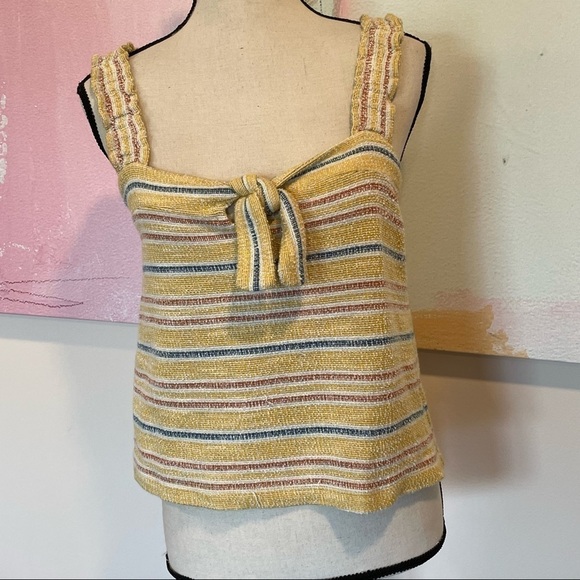 Madewell Yellow Tank Texture & Thread Tie-Front Tank Top Smithfield Stripe Sz S - Picture 2 of 10
